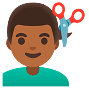 Emoji 💇🏾‍♂️ Taglio Di Capelli Per Uomo: Carnagione Abbastanza Scura su Google 15.0.