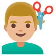Emoji 💇🏼‍♂️ Taglio Di Capelli Per Uomo: Carnagione Abbastanza Chiara su Google 15.0.