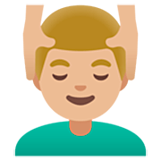 💆🏼‍♂️ Emoji Homem Recebendo Massagem Facial: Pele Morena Clara na Google 15.0.