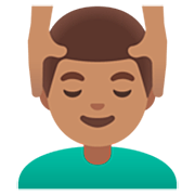 💆🏽‍♂️ Emoji Homem Recebendo Massagem Facial: Pele Morena na Google 15.0.