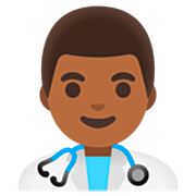 👨🏾‍⚕️ Emoji Homem Profissional Da Saúde: Pele Morena Escura na Google 15.0.