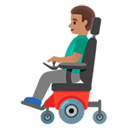 👨🏽‍🦼 Emoji Homem Em Cadeira De Rodas Motorizada: Pele Morena na Google 15.0.