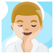 🧖🏼‍♂️ Emoji Hombre En Una Sauna: Tono De Piel Claro Medio en Google 15.0.