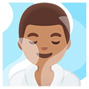 Emoji 🧖🏽‍♂️ Uomo In Sauna: Carnagione Olivastra su Google 15.0.
