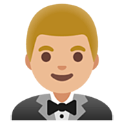 Emoji 🤵🏼‍♂️ Uomo in smoking: Carnagione Abbastanza Chiara su Google 15.0.