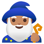 🧙🏽‍♂️ Emoji Homem Mago: Pele Morena na Google 15.0.