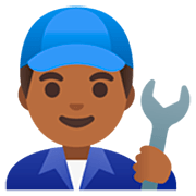 👨🏾‍🔧 Emoji Mechaniker: mitteldunkle Hautfarbe Google 15.0.