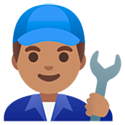 Emoji 👨🏽‍🔧 Meccanico Uomo: Carnagione Olivastra su Google 15.0.