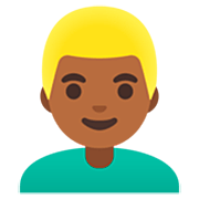 👱🏾‍♂️ Emoji Homem: Pele Morena Escura E Cabelo Loiro na Google 15.0.