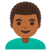 👨🏾‍🦱 Emoji Mann: mitteldunkle Hautfarbe, lockiges Haar Google 15.0.