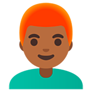 👨🏾‍🦰 Emoji Hombre: Tono De Piel Oscuro Medio Y Pelo Pelirrojo en Google 15.0.