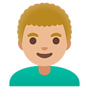 👨🏼‍🦱 Emoji Hombre: Tono De Piel Claro Medio Y Pelo Rizado en Google 15.0.