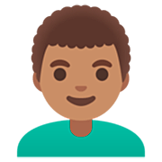 Émoji 👨🏽‍🦱 Homme : Peau Légèrement Mate Et Cheveux Bouclés sur Google 15.0.