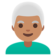 👨🏽‍🦳 Emoji Mann: mittlere Hautfarbe, weißes Haar Google 15.0.