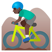 🚵🏿‍♂️ Emoji Homem Fazendo Mountain Bike: Pele Escura na Google 15.0.