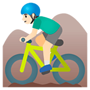 🚵🏻‍♂️ Emoji Homem Fazendo Mountain Bike: Pele Clara na Google 15.0.