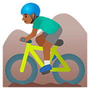 🚵🏾‍♂️ Emoji Homem Fazendo Mountain Bike: Pele Morena Escura na Google 15.0.