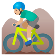 🚵🏼‍♂️ Emoji Homem Fazendo Mountain Bike: Pele Morena Clara na Google 15.0.