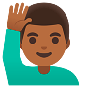 Emoji 🙋🏾‍♂️ Uomo Con Mano Alzata: Carnagione Abbastanza Scura su Google 15.0.