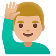 🙋🏼‍♂️ Emoji Hombre Con La Mano Levantada: Tono De Piel Claro Medio en Google 15.0.