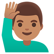 Émoji 🙋🏽‍♂️ Homme Qui Lève La Main : Peau Légèrement Mate sur Google 15.0.