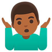 Emoji 🤷🏾‍♂️ Uomo Che Scrolla Le Spalle: Carnagione Abbastanza Scura su Google 15.0.