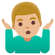 Emoji 🤷🏼‍♂️ Uomo Che Scrolla Le Spalle: Carnagione Abbastanza Chiara su Google 15.0.