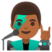 👨🏾‍🎤 Emoji Cantante Hombre: Tono De Piel Oscuro Medio en Google 15.0.