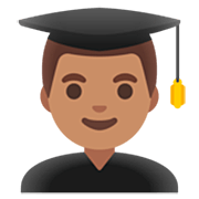 👨🏽‍🎓 Emoji Estudiante Hombre: Tono De Piel Medio en Google 15.0.