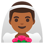 👰🏾‍♂️ Emoji Noivo Com Véu: Pele Morena Escura na Google 15.0.