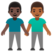👨🏿‍🤝‍👨🏾 Emoji Dois Homens De Mãos Dadas: Pele Escura E Pele Morena Escura na Google 15.0.