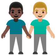 👨🏿‍🤝‍👨🏼 Emoji händchenhaltende Männer: dunkle Hautfarbe, mittelhelle Hautfarbe Google 15.0.