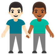 👨🏻‍🤝‍👨🏾 Emoji Dois Homens De Mãos Dadas: Pele Clara E Pele Morena Escura na Google 15.0.