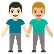 👨🏻‍🤝‍👨🏼 Emoji händchenhaltende Männer: helle Hautfarbe, mittelhelle Hautfarbe Google 15.0.