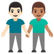 👨🏻‍🤝‍👨🏽 Emoji Dois Homens De Mãos Dadas: Pele Clara E Pele Morena na Google 15.0.