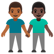 👨🏾‍🤝‍👨🏿 Emoji Dois Homens De Mãos Dadas: Pele Morena Escura E Pele Escura na Google 15.0.