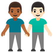 👨🏾‍🤝‍👨🏻 Emoji Dois Homens De Mãos Dadas: Pele Morena Escura E Pele Clara na Google 15.0.