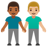 👨🏾‍🤝‍👨🏼 Emoji händchenhaltende Männer: mitteldunkle Hautfarbe, mittelhelle Hautfarbe Google 15.0.