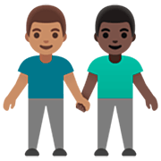 👨🏽‍🤝‍👨🏿 Emoji Dois Homens De Mãos Dadas: Pele Morena E Pele Escura na Google 15.0.