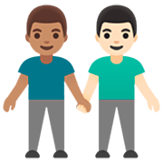 👨🏽‍🤝‍👨🏻 Emoji Dois Homens De Mãos Dadas: Pele Morena E Pele Clara na Google 15.0.