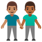 👨🏽‍🤝‍👨🏾 Emoji Dois Homens De Mãos Dadas: Pele Morena E Pele Morena Escura na Google 15.0.