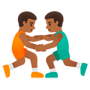 🤼🏾‍♂️ Emoji Hombres Luchando, Tono De Piel Oscuro Medio en Google 15.0.