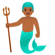 🧜🏾‍♂️ Emoji Sirena Hombre: Tono De Piel Oscuro Medio en Google 15.0.