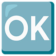 Großbuchstaben OK in blauem Quadrat Google 15.0.