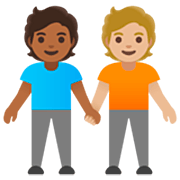 🧑🏾‍🤝‍🧑🏼 Emoji Dos Personas Dándose La Mano: Tono De Piel Oscuro Medio Y Tono De Piel Claro Medio en Google 15.0.