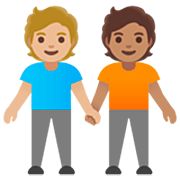 Émoji 🧑🏼‍🤝‍🧑🏽 Deux Personnes Se Tenant La Main : Peau Moyennement Claire Et Peau Légèrement Mate sur Google 15.0.
