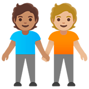 🧑🏽‍🤝‍🧑🏼 Emoji Dos Personas Dándose La Mano: Tono De Piel Medio Y Tono De Piel Claro Medio en Google 15.0.
