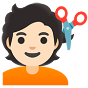 Person beim Haareschneiden: helle Hautfarbe Google 15.0.