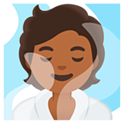 🧖🏾 Emoji Pessoa Na Sauna: Pele Morena Escura na Google 15.0.
