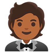 🤵🏾 Emoji Person im Smoking: mitteldunkle Hautfarbe Google 15.0.